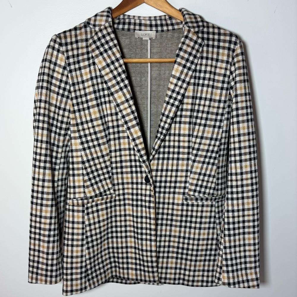 Loft Women's Black and Tan Plaid Blazer